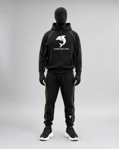Buy Black Hoodie Set (Green-Line) | Premium Streetwear