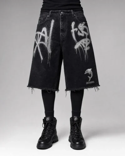 Black Long Jean Shorts | Knee Length Shorts | Orenburg