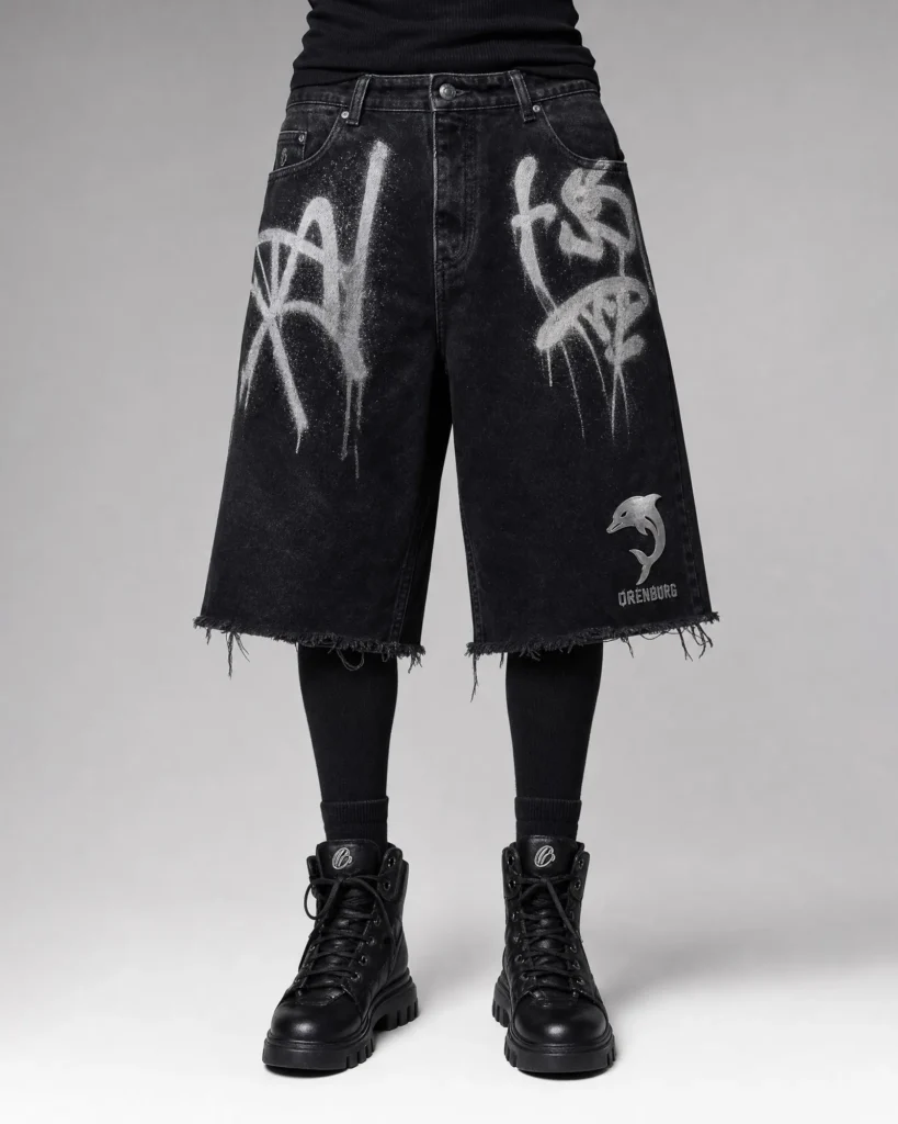 Black Long Jean Shorts | Knee Length Shorts | Orenburg