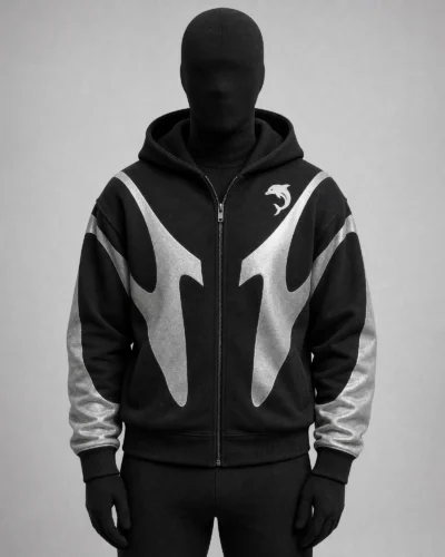 Black Hoodie Silver Graphics | Premium Urban Fashion
