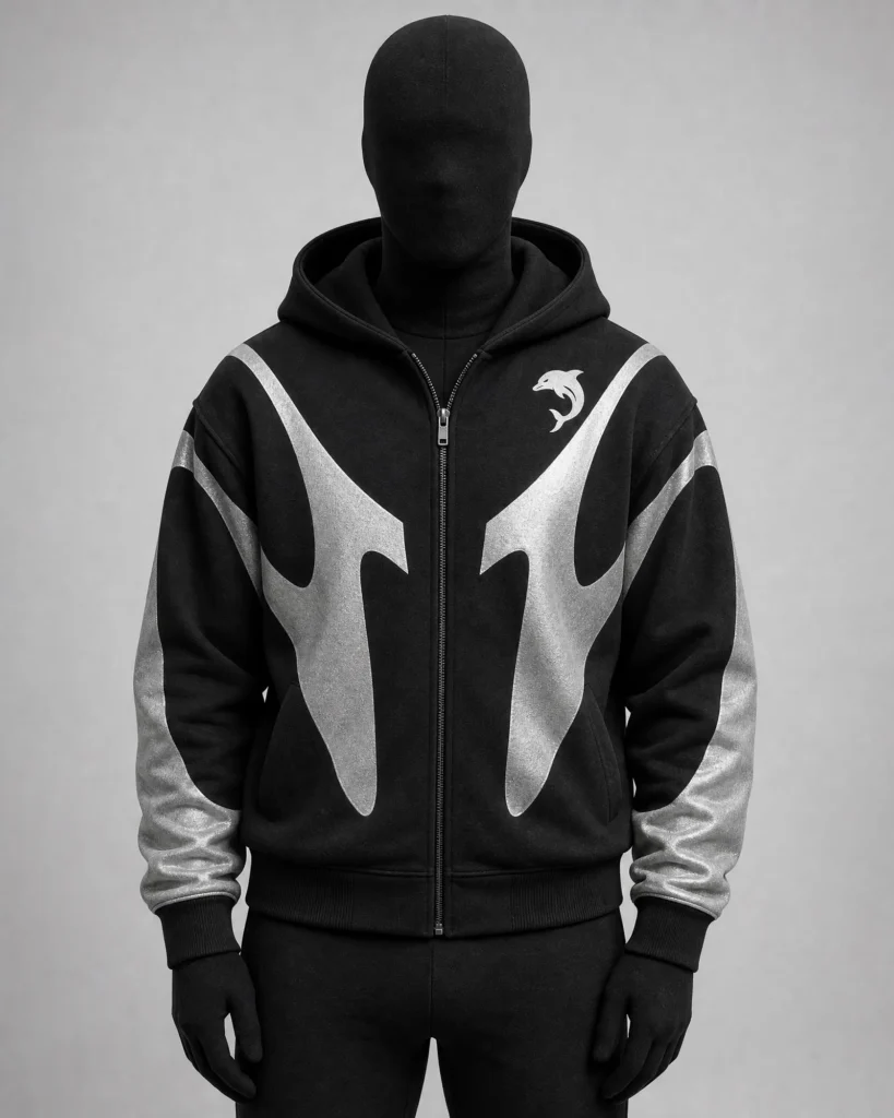 Black Hoodie Silver Graphics | Premium Urban Fashion
