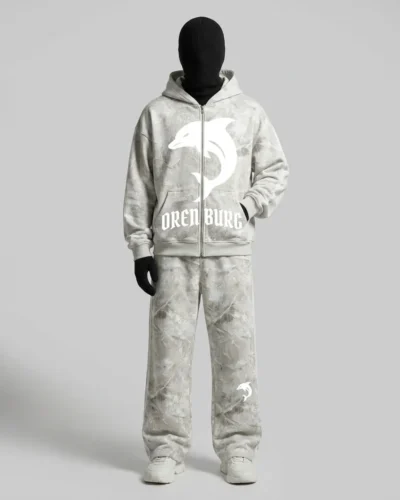 Grey Tie-Dye Zip-Up Hoodie & Wide-Leg Pants Set | Heavyweight Hoodie
