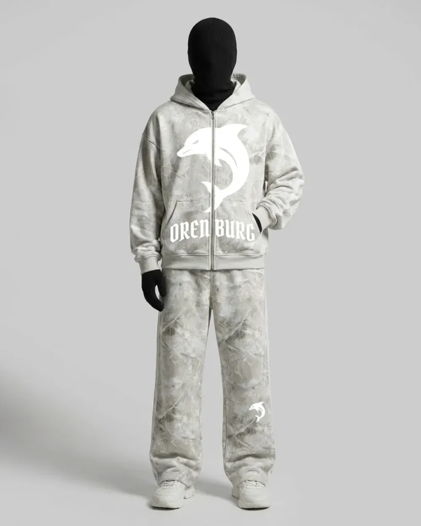 Grey Tie-Dye Zip-Up Hoodie & Wide-Leg Pants Set | Heavyweight Hoodie
