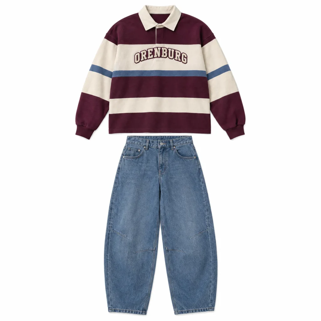 Burgundy Striped Rugby Polo Sweatshirt