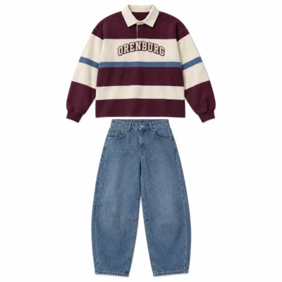 Burgundy Striped Rugby Polo Sweatshirt