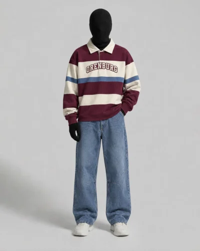 Burgundy Striped Rugby Polo Sweatshirt