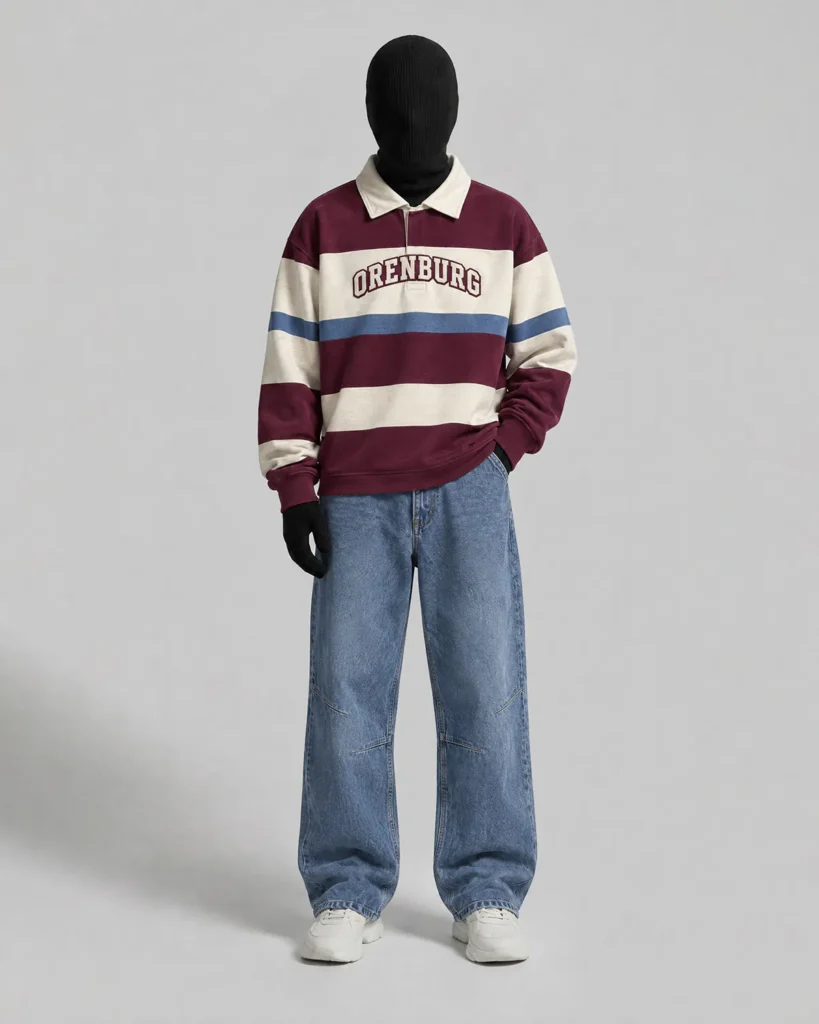 Burgundy Striped Rugby Polo Sweatshirt