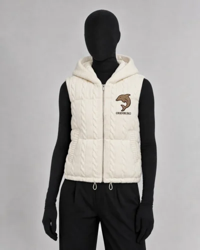 Cream Cable-Knit Hooded Puffer Vest