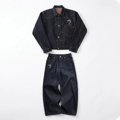 Dark Indigo Denim Jacket & Wide-Leg Jeans Set