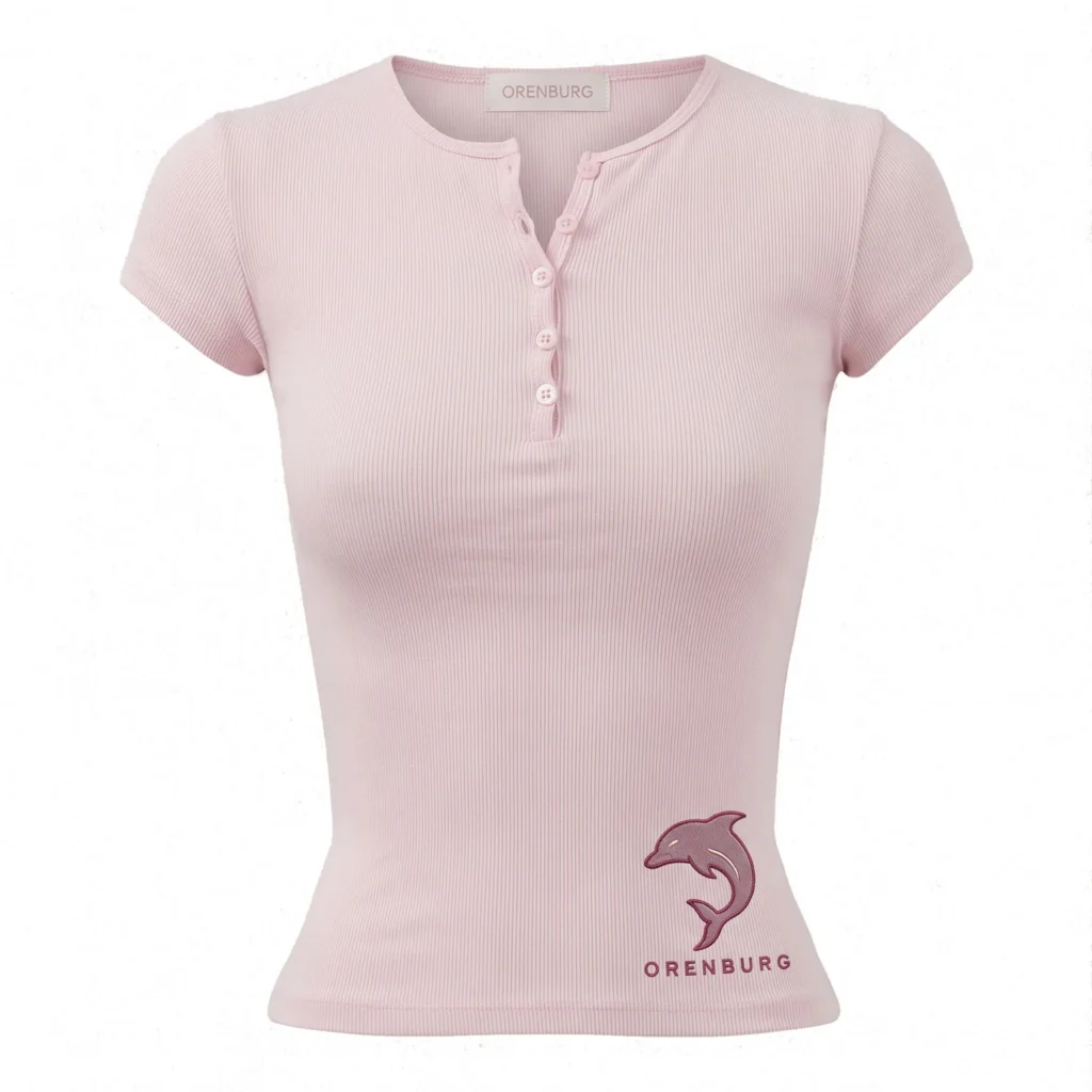 Pink Ribbed Henley Crop Top