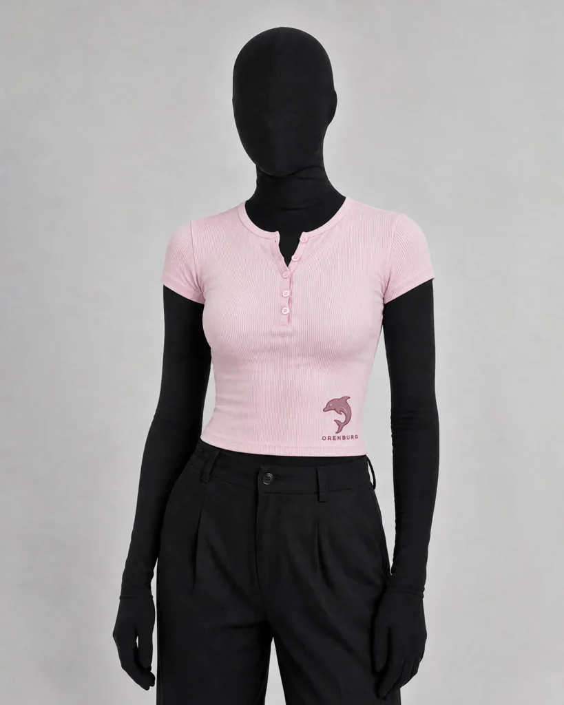 Pink Ribbed Henley Crop Top