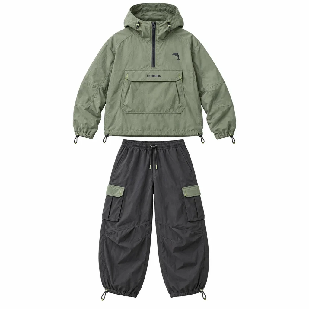Sage Green Anorak & Dark Cargo Pants Set
