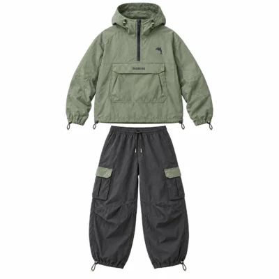 Sage Green Anorak & Dark Cargo Pants Set