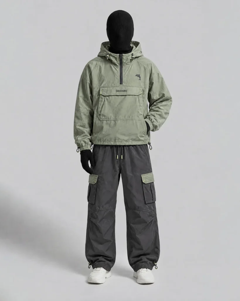 Sage Green Anorak & Dark Cargo Pants Set