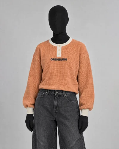 Terracotta Waffle-Knit Henley Sweater