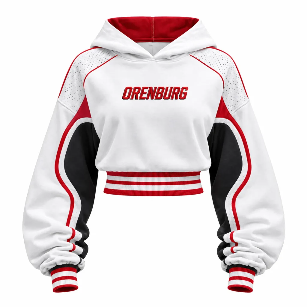 White & Red Crop Racing Hoodie