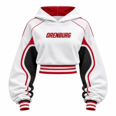 White & Red Crop Racing Hoodie