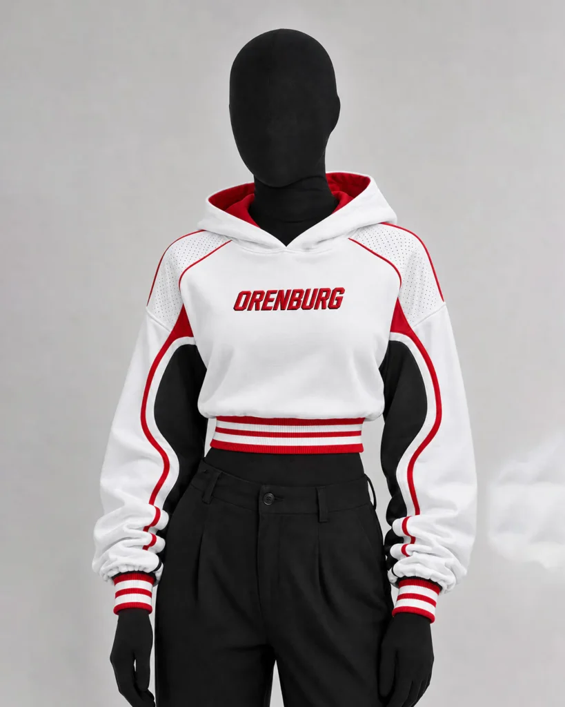 White & Red Crop Racing Hoodie